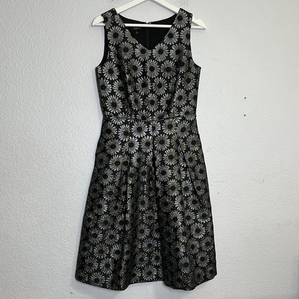 Talbots Metallic‎ Black Sleeveless Pleated A Line Cocktail Dress Size 2 Formal